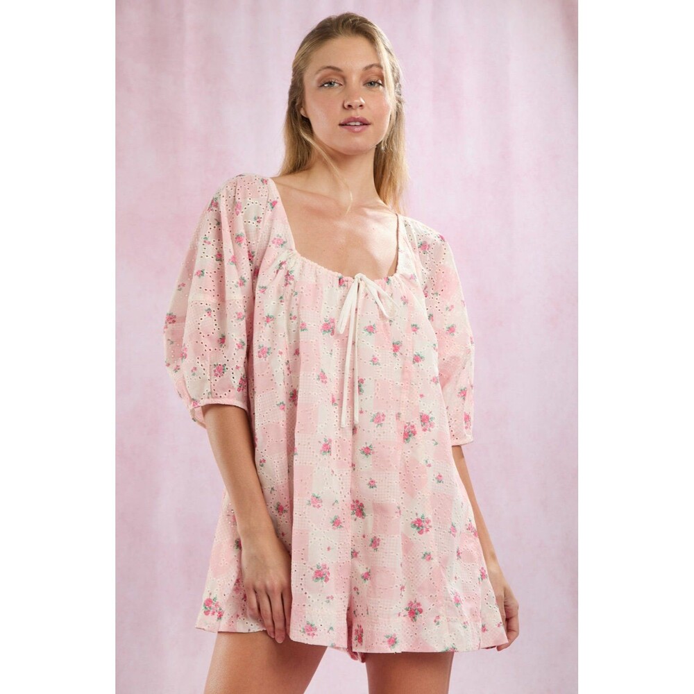 Peach Love California Blush Pink Floral Tie-Front Mini Dress